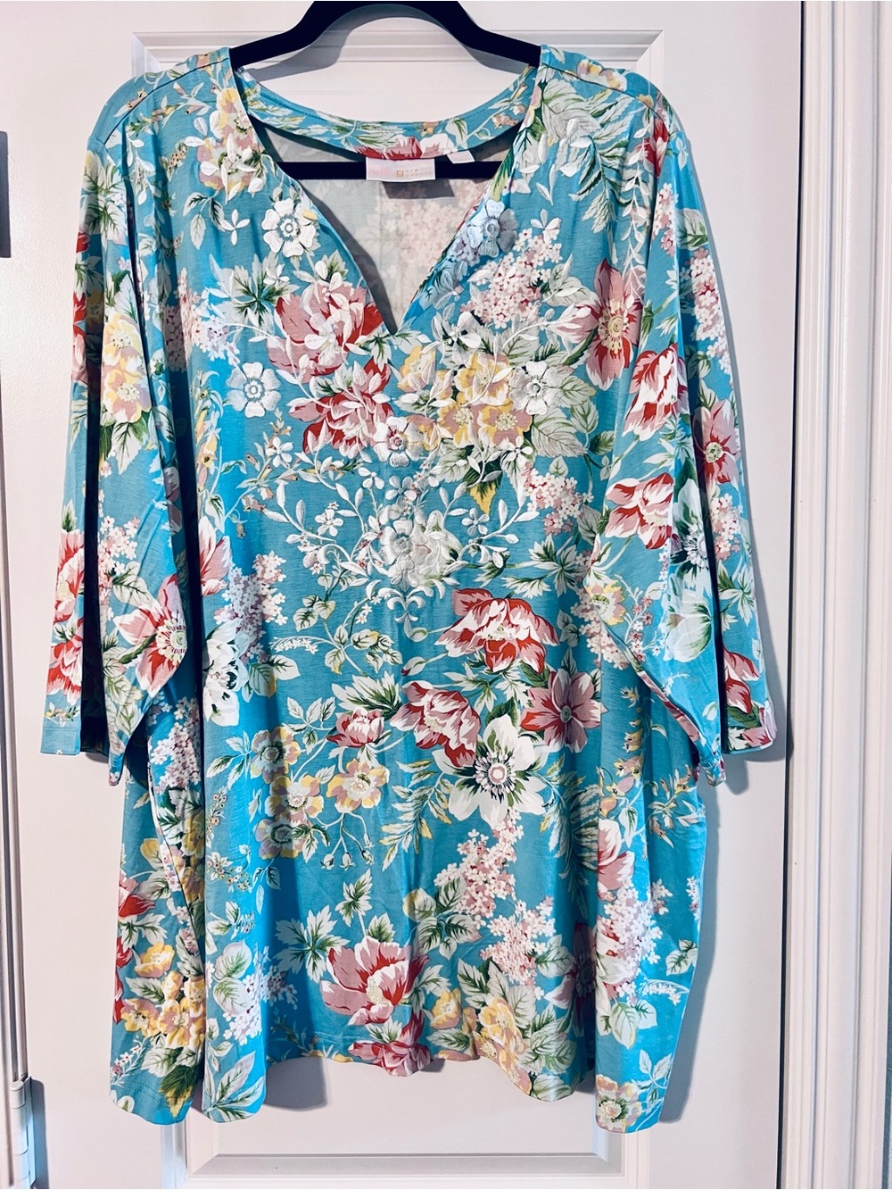 Blue Floral with Embroidery Top